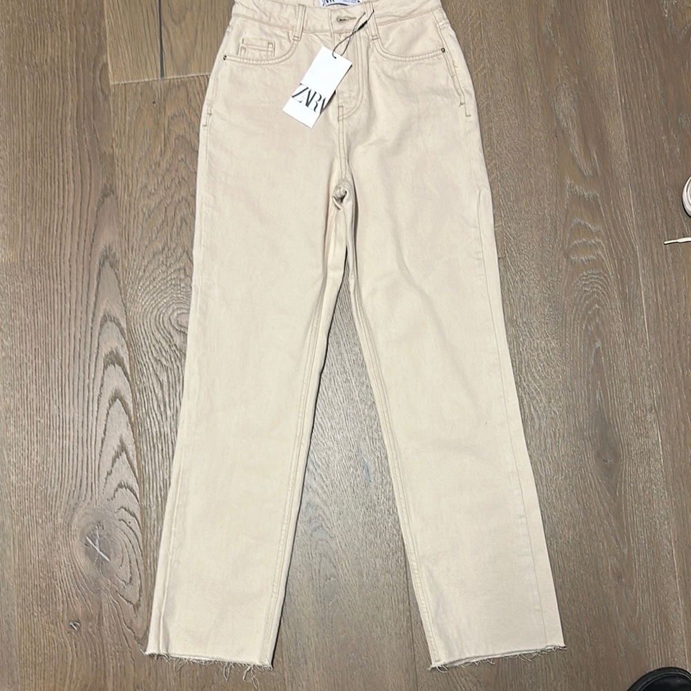 Zara Cream Straight Leg Jeans